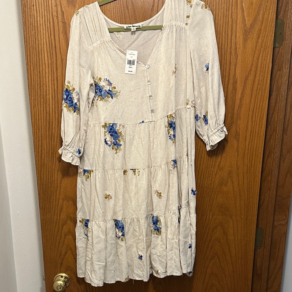 NOR Cream Dress with Blue Floral Accents